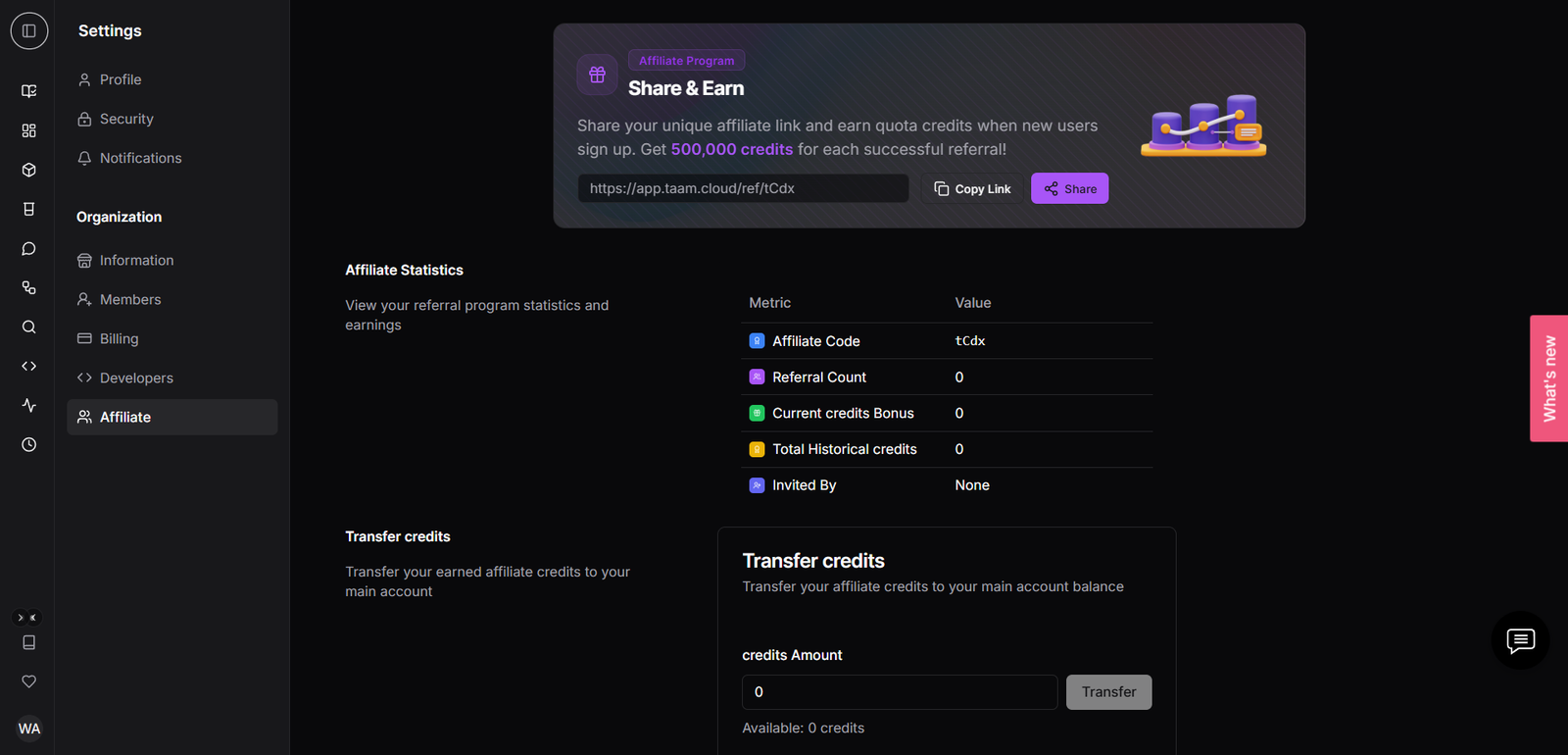 A screensot of AI Affiliate Program by Taam Cloud